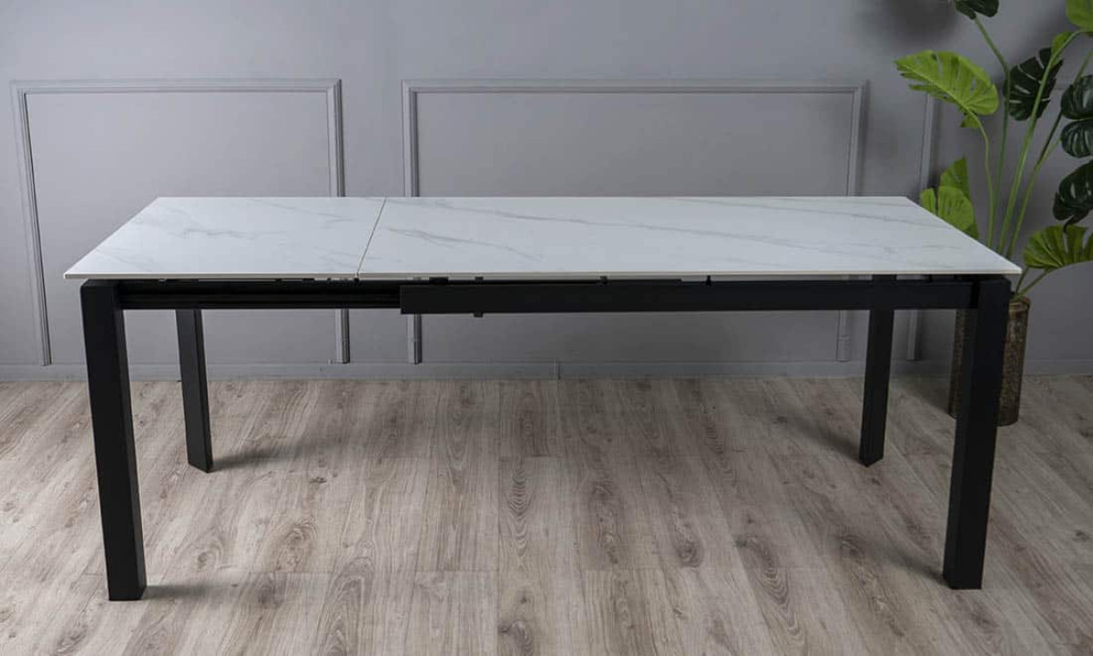 Стіл ЛАРС білий мат 1400/2000×750 чорні ноги