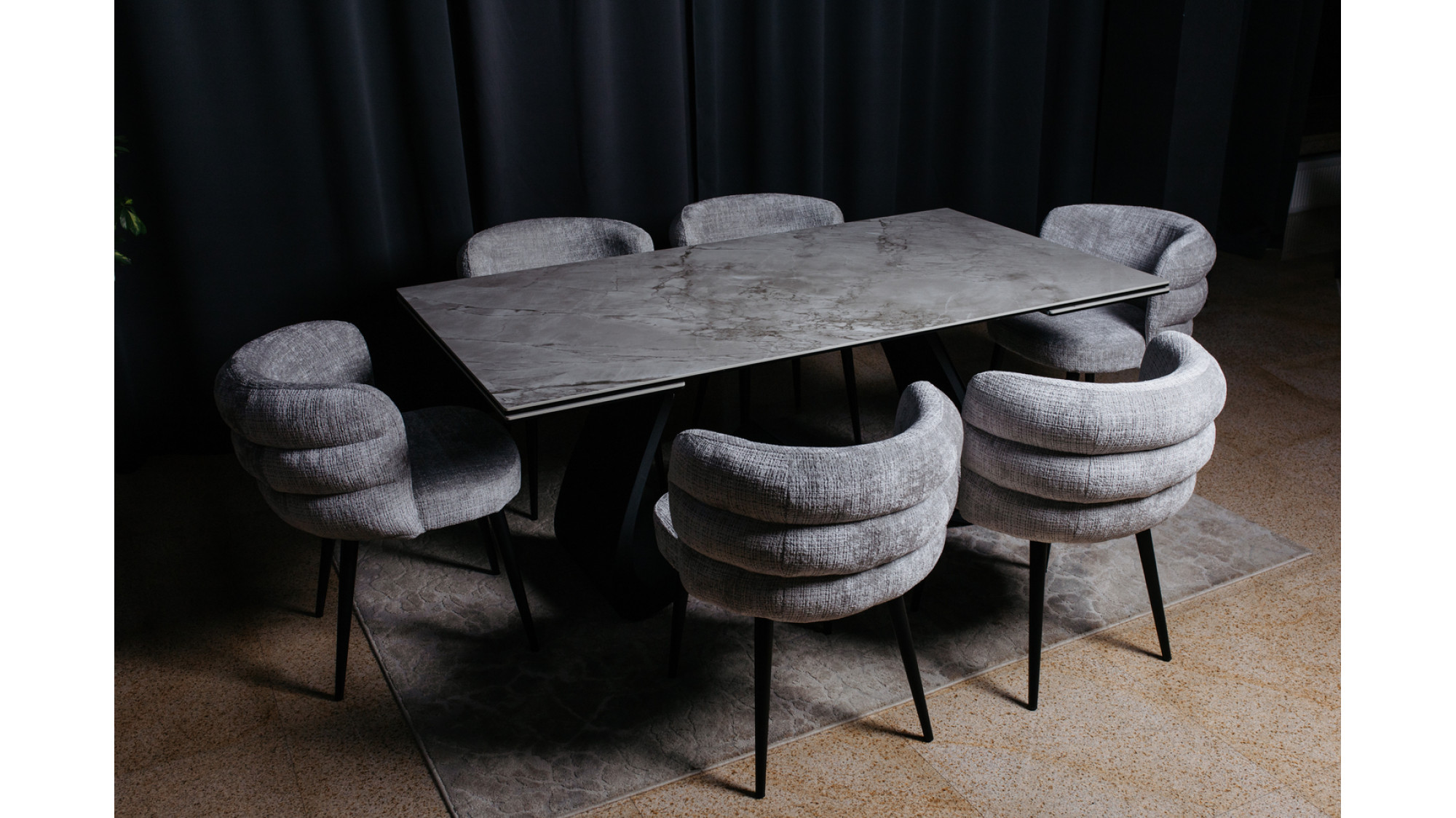  Комплект Керамічний стіл Орфео та Стілець M-215 устричний + чорний 