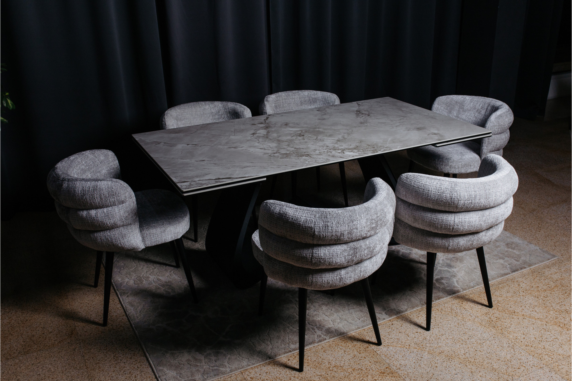  Комплект Керамічний стіл Орфео та Стілець M-215 устричний + чорний 